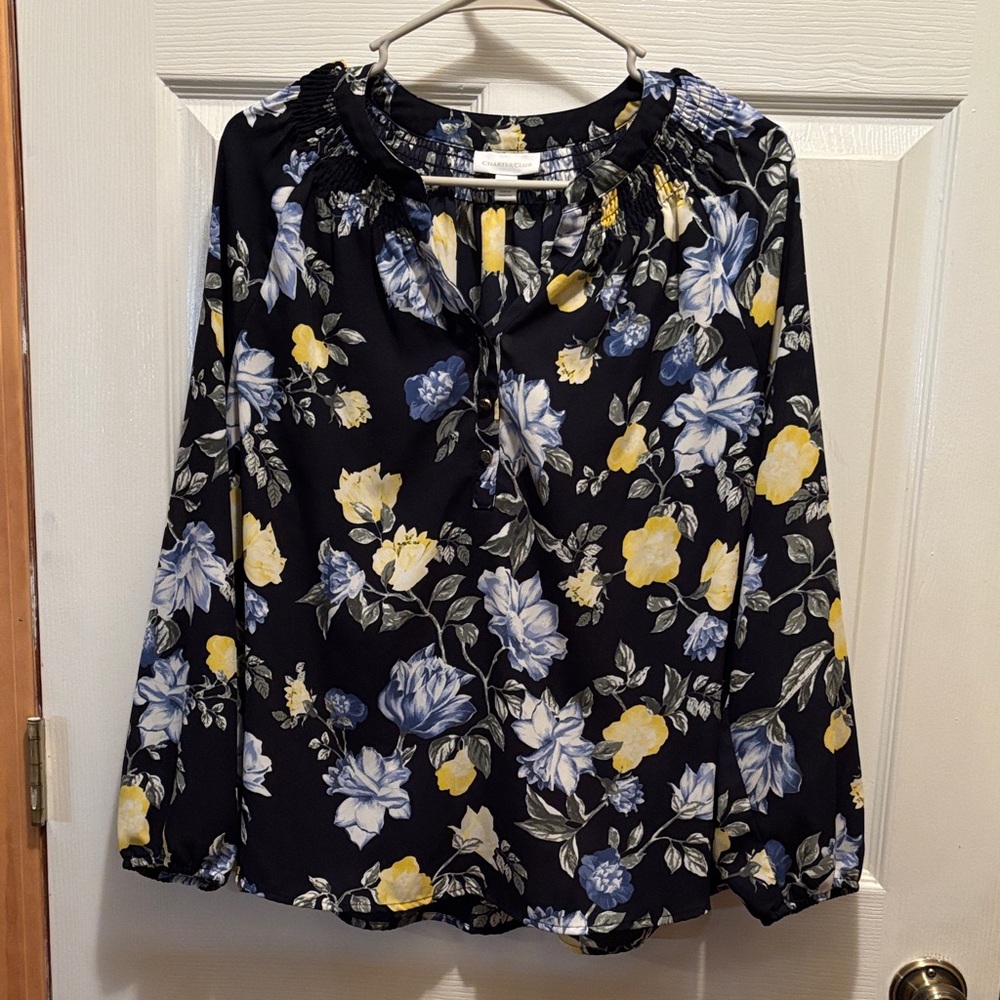 🌻Charter Club Floral Blouse - Black, Blue, Yellow